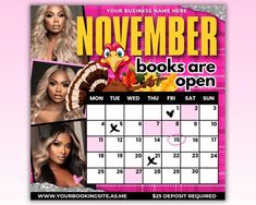 a calendar for november with pictures of women