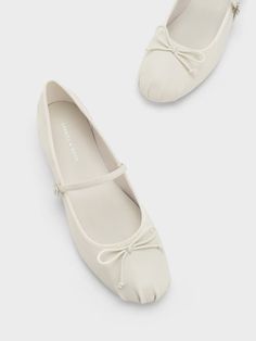 Chalk Bow Mary Jane Flats Charles And Keith Shoes, Merry Jane, White Ballet Flats, Satin Ballet Flats, White Flat Shoes, Wedding Shoes Flats, Stunning Shoes, Faux Leather Heels, Fashion Wishlist