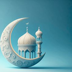 an eid mubarak background with the moon and mosque