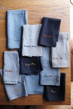 several different types of linens on a table with the names of each individual items