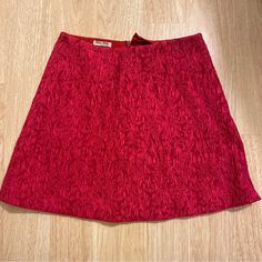 90s Miu Miu Mini Skirt! The Most Beautiful Miu Miu Red Skirt!! Amazing Fabric And Color. Amazing Valentine’s Day Vibes! Super Romantic. Waist Is 24” Length Is 15”. Smal Part Of Ribbon On Inside Of Waist Coming Up But Literally Impossible To Notice While Wearing. Purchased In Paris! Miu Miu Fitted Summer Skirt, Summer Fitted Miu Miu Bottoms, Miu Miu Fitted Bottoms For Summer, Chic Miu Miu Bottoms For Spring, Chic Spring Bottoms By Miu Miu, Chic Miu Miu Spring Bottoms, Miu Miu Mini Skirt For Spring, Miu Miu Spring Mini Skirt, Chic Miu Miu Mini Skirt