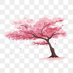 a tree with pink flowers on it, painted in watercolor and transparent background png