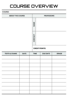 a printable course overview sheet for students to use in the classroom or at home