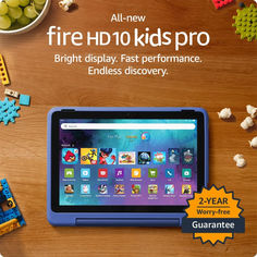 an advertisement for the new fire hd10 kidspro tablet, with legos surrounding it