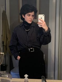 Traffic Court Outfit, Club Outfits For Tomboys, Lesbian Aunt Outfit, Nonbinary Street Style, Nonbinary Victorian Fashion, Masc Lesbian Fancy Outfits, Punk Outfits Nonbinary, Goth Nonbinary Outfits, Masc Lesbian Outfits Goth