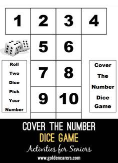 a dice game with numbers on it and the words cover the number, dice game activities for