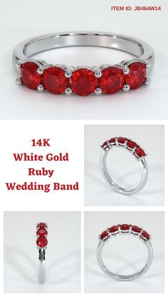 the four stone wedding band is shown with red stones