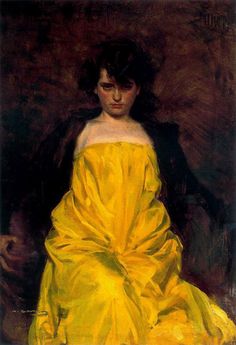 a painting of a woman in a yellow dress