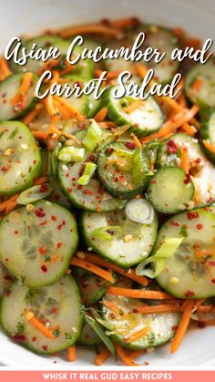 Cucumber and carrot salad. Cucumber Carrot Salad, Shredded Carrots, Cucumber Recipes, Carrot Salad, English Cucumber, Easy Cooking Recipes, Cucumber Salad, Easy Salads, Low Sodium