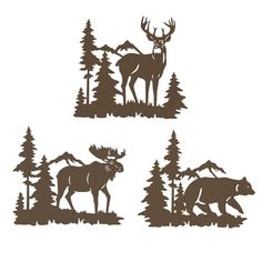 three moose and bear silhouettes in the woods