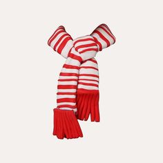 a red and white striped scarf on a white background