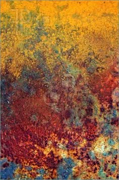 an abstract painting with orange, yellow and blue colors