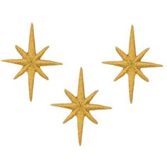 three gold stars are shown against a white background