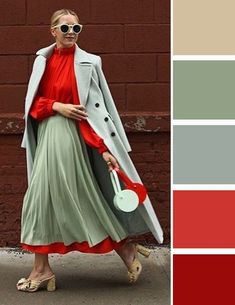 Mint Green And Red Outfit, Sage Green Outfit Color Combos, Mint Green Outfits, Colour Combinations Fashion, Color Combos Outfit, Color Combinations For Clothes, Color Schemes Colour Palettes, Wearing Color, Business Casual Outfits For Work