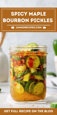 a jar filled with pickles and other vegetables