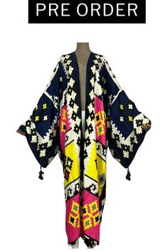 This kimono is everything and it's arriving just in time for the transition from summer to fall. Our Renee Cotton Style Multi-Color Kimono is a versatile addition to your wardrobe. Wear it as a chic cover-up at the beach, a stylish layer over your casual outfit, or a statement piece for a night out. The styling possibilities are endless, allowing you to express your unique fashion sense. Order now and get your kimono for the introductory price of $59.00 plus shipping. One Size Long Cover-up For Day Out, Multicolor Summer Kimono For Beach Cover-up, Long Fall Cover-up For Day Out, Casual Spring Beach Cover-up Robe, Long Spring Loungewear Cover-up, One Size Summer Kimono For Day Out, Multicolor Long One-size Kimono, Multicolor Fall Kaftan With Kimono Sleeves, Summer One Size Kimono For Day Out