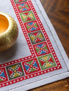 a bowl on top of a table next to a piece of fruit