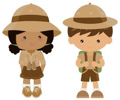 two children with hats and backpacks standing next to each other