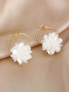 Bridal Abalone Pearl Flower Hoop Earrings Flower Shaped Hoop Earrings For Party, Gold Flower-shaped Hoop Earrings For Wedding, Gold Hoop Flower Earrings For Party, Elegant Hoop Earrings With Flower Charm, Elegant Flower Shaped Hoop Earrings For Parties, Gold Floral Hoop Earrings For Wedding, Gold Hoop Earrings With Flower Charm For Wedding, Gold Flower Hoop Earrings For Wedding, Elegant Hoop Flower Earrings With Flower Charm