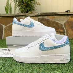 Nike Air Force 1 Unc Baby Blue Bandana Brand New Original Box Women’s 6.5 Women’s 7 Women’s 7.5 Women’s 8 Women’s 8.5 - Sold Ship Within 24 Hours 100% Authentic Final Sale #Nike #Af1 Sky Blue Nike Shoes, Blue Bandana Air Force Ones, Nike Casual Custom Sneakers In Light Blue, Light Blue Sporty Custom Sneakers, Sporty Nike Air Force 1 In Light Blue, Nike Air Women, Nike Shox Nz, Hidden Wedge Sneakers, Nike Air Max 2090