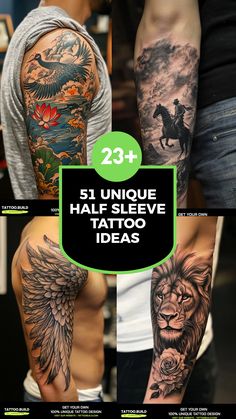 Explore 51 unique half sleeve tattoo ideas for men in this engaging pin featuring eye-catching designs focusing on creativity and personal expression. Perfect for tattoo enthusiasts, this pin includes 4 striking images for inspiration.