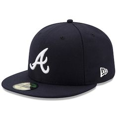 the atlanta braves'new era 59fifty fitted cap is shown in navy