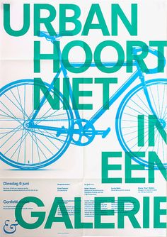 a poster with an image of a blue bicycle on it's front and the words urban hort net in green