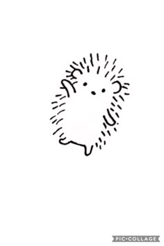 a black and white drawing of a hedgehog on a white background with the words picklecollage