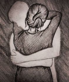 a drawing of a woman hugging her head with one hand on her shoulder and the other arm behind her back