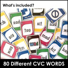 a pile of different cvc word cards with the words what's included?