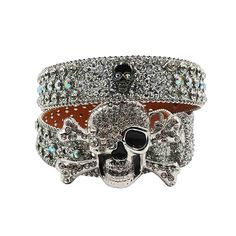 Metal Skull Buckle With Silver & Multi Studded Rhinestone Belt Skull Bb Belt, Y2k Rhinestone Belt, Statement Belts, Belt Store, Skull Belt Buckle, Skull Belt, Bling Belts, Winged Skull, Metal Skull