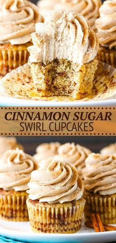 cinnamon sugar swirl cupcakes on a white plate