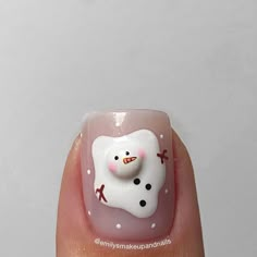 Frosty The Snowman Nail Art, Nail Art Snowman, Christmas Nails With Snowman, Christmas Ghost Nails, Melting Snowman Nails, Pink Snowman Nails, Poodle Nail Art, Holiday Nail Art Designs, Melted Snowman Nails