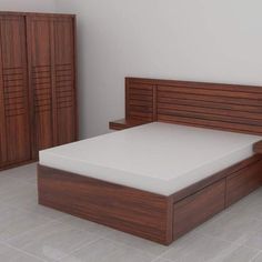 the bed is made up and ready for someone to use it in their home or office