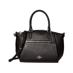 Coach Ladies Satchel. SKU: 79316 GDBLK. Barcode: 193971370705. Coach Ladies Elise Satchel. Crafted from polished pebble leather, this satchel features a top zip closure, top handles, detachable shoulder strap, front zip pocket, fabric lining, one main internal compartment with a zip and snap pocket. Dimensions: L" 9 1/2 x H" 8 1/4 x W" 4 1/2. Size: one size.  Color: Black.  Gender: female.  Age Group: adult. Polished Pebble, Leather Satchel, Handbag Accessories, Cloth Bags, Pebbled Leather, Gender Female, Zip Pockets, Bags Designer, Satchel