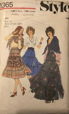 two women's skirts and one woman's blouse are shown in this sewing pattern