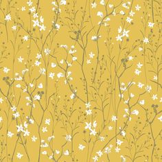 a yellow background with white flowers on it