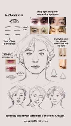 some different types of eyes and hair are shown in this drawing lesson for beginners