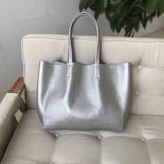 Color: Silver, Size: 51x15x33cm Large Rectangular Leather Bag, Modern Large Capacity Bags, Modern Large Capacity Bag, Large Rectangular Leather Shoulder Bag, Silver Rectangular Shopping Bag, Elegant Large Bag For Errands, Silver Tote Bag For Errands, Elegant Large Bags With Large Capacity, Elegant Large Capacity Satchel