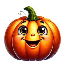 a cartoon pumpkin with big eyes and a smile on it's face is shown