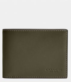 From COACH&#x2C; this wallet features: Refined calf leather(6) x credit card slotsFull-length bill compartment4" (L) x 3" (H) x 1/2" (W)Spot cleanImported. Leather Wallet Men, Wallets Men, Green Wallet, Leather Billfold, Mens Wallet, Billfold Wallet, Coach Men, Leather Wallet Mens, Dillard's