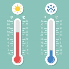 two thermometers with snowflakes on blue background