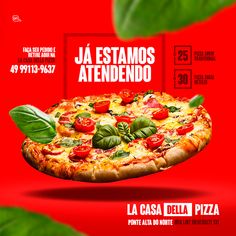 a pizza with tomatoes and basil on it is shown in this ad for the italian restaurant