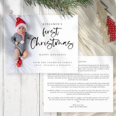 a christmas card with a baby wearing a santa hat