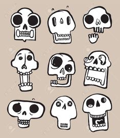 a set of cartoon skulls with different facial expressions stock photo, images and royalty illustrations