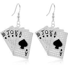 PRICES MAY VARY. DESIGN: This is a creative design that is suitable for poker enthusiasts, with hearts and spades A being A magical pattern. These poker ace earrings can make the wearer more attractive. MATERIAL: Playing card earrings are made of alloy and rhinestones, using enamel technology. They are glossy, durable and lightweight, not easy to lose luster or fade, and can be worn for a long time. GIFTS: Poker earrings are the excellent gift for birthdays, Christmas, Halloween, Thanksgiving, a Ace Earrings, Poker Earrings, Playing Card Pattern, Card Earrings, Card Pattern, Playing Card, Black Enamel, Christmas Halloween, Earrings For Women