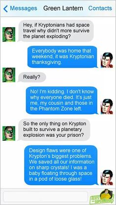 two texts that have been written to someone on their cell phones, one has green lantern contacts