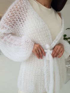 White cardigan Mohair cardigan Bridal sweater Cropped | Etsy Pull Orange, White Crochet Cardigan, Bridal Sweater, Pull Mohair, Bridal Nightgown, Loose Knit Cardigan, Bridal Cover Up, Luxury Hats, Chunky Knit Hat