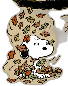 a drawing of a dog with leaves falling from it's mouth and head in the air