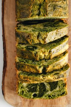 slices of pesto bread stacked on top of each other